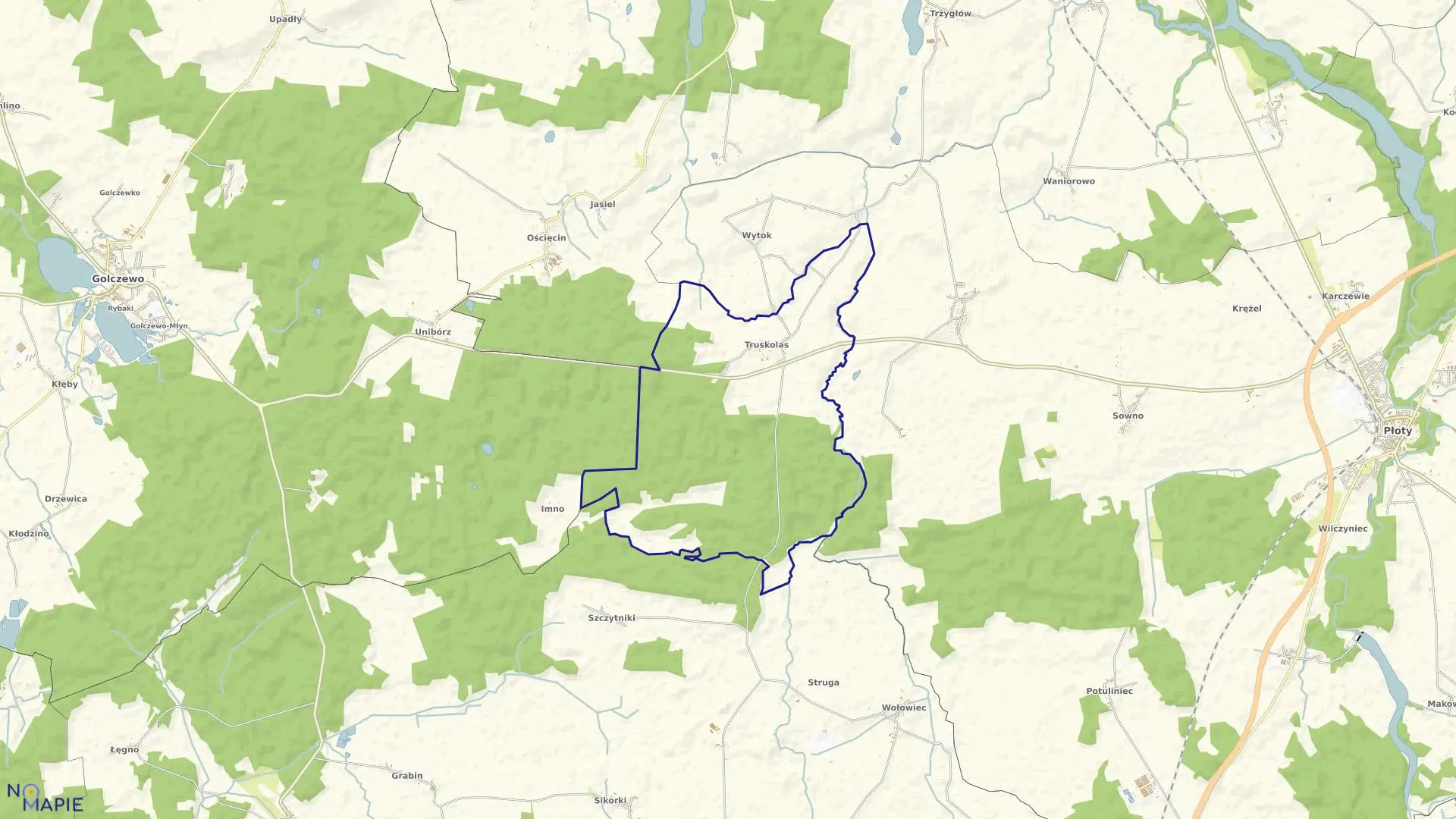 Mapa obrębu Truskolas w gminie Płoty